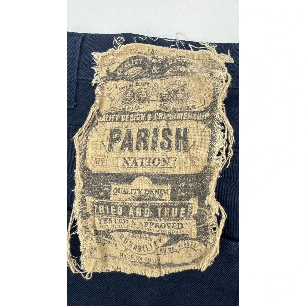 Parish Nation Jeans Mens 42 Navy Blue Distressed Patch Streetwear Denim Pants